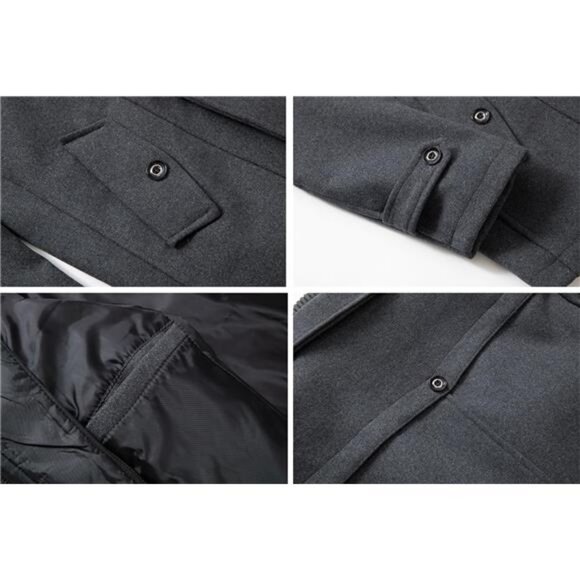 Men's Thermal Single Breasted Wool Blend Coat Business Peacoat with Zipper - Picture 6 of 7